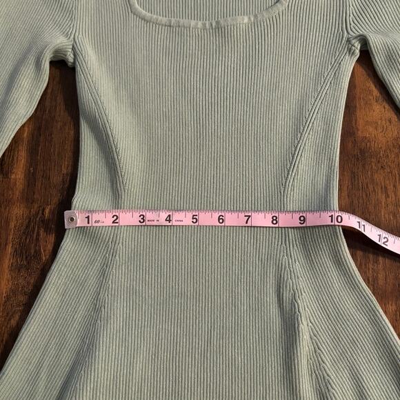 Zara Women’s Large Dress Ribbed Knit Long Sleeve Fit Flare Square Neck - Picture 8 of 10